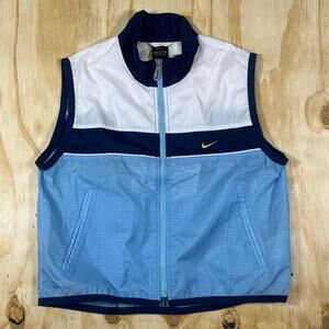 VTG 90s Nike Running Zip Up Vest Reflective Strips Size M Blue Colorblock Sport